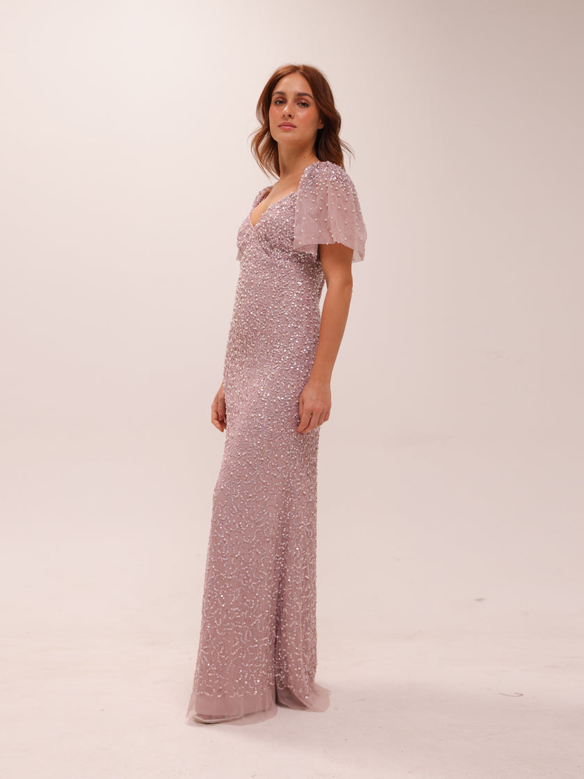 Beaded Mesh Gown