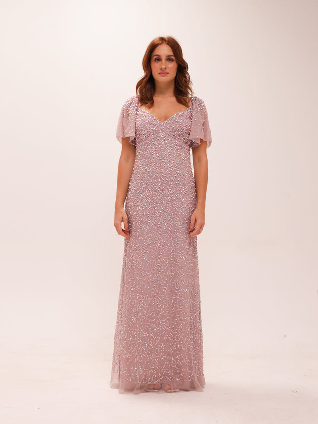 Beaded Mesh Gown