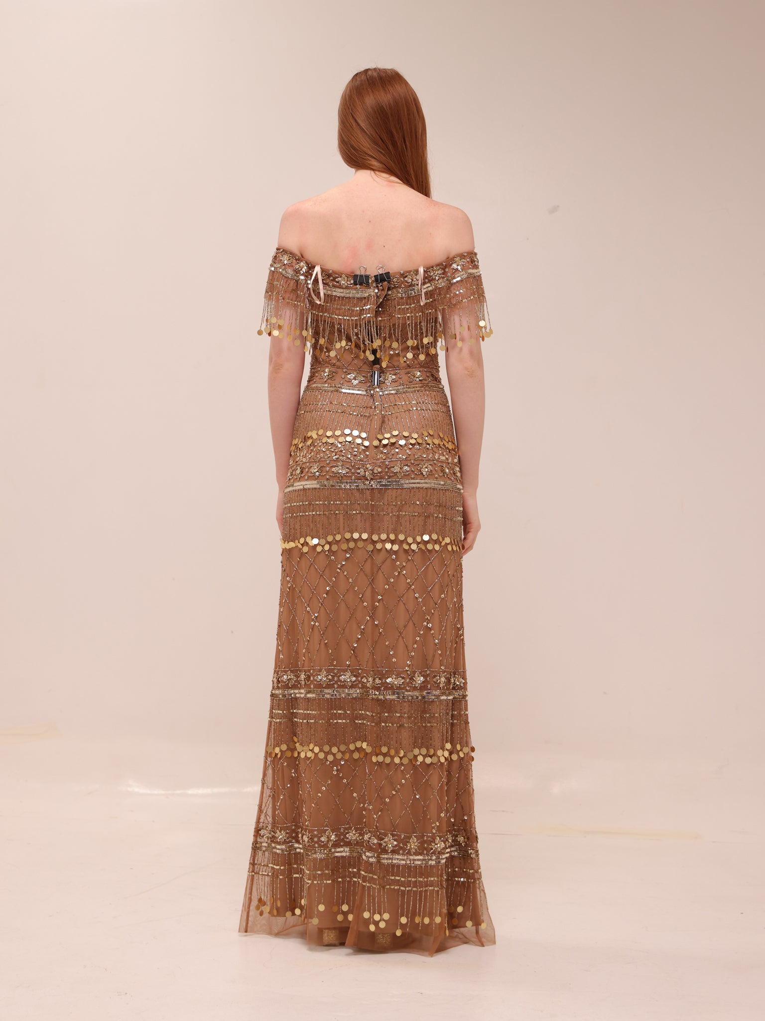 Gold Fringe Beaded Gown Gatzby