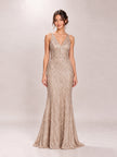 Gold V-Neck Sleeveless Sequined Mermaid Gown