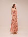 Aqua Floral Ruffle Trim Maxi Dress