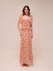 Aqua Floral Ruffle Trim Maxi Dress