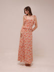 Aqua Floral Ruffle Trim Maxi Dress