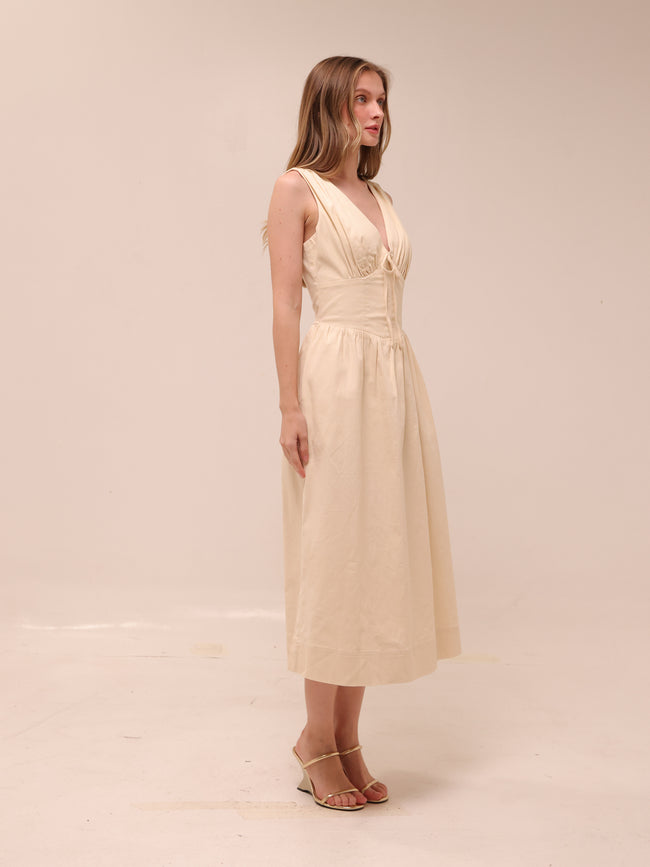 Vanita Beige Denim Midi Dress