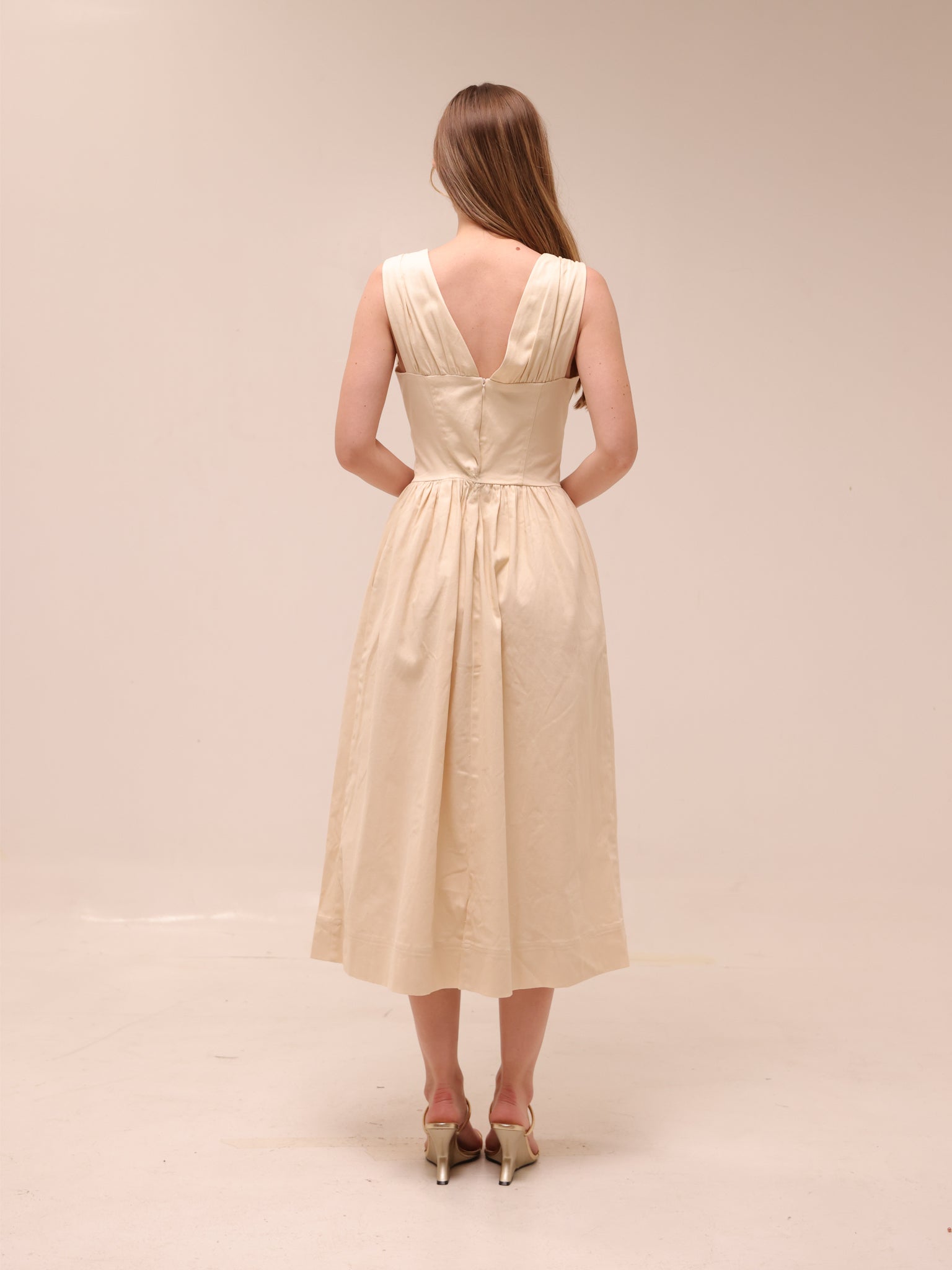 Vanita Beige Denim Midi Dress