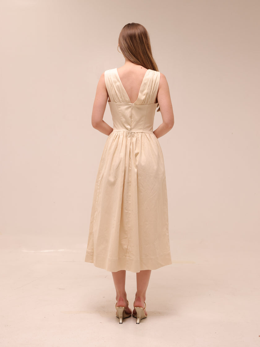 Vanita Beige Denim Midi Dress