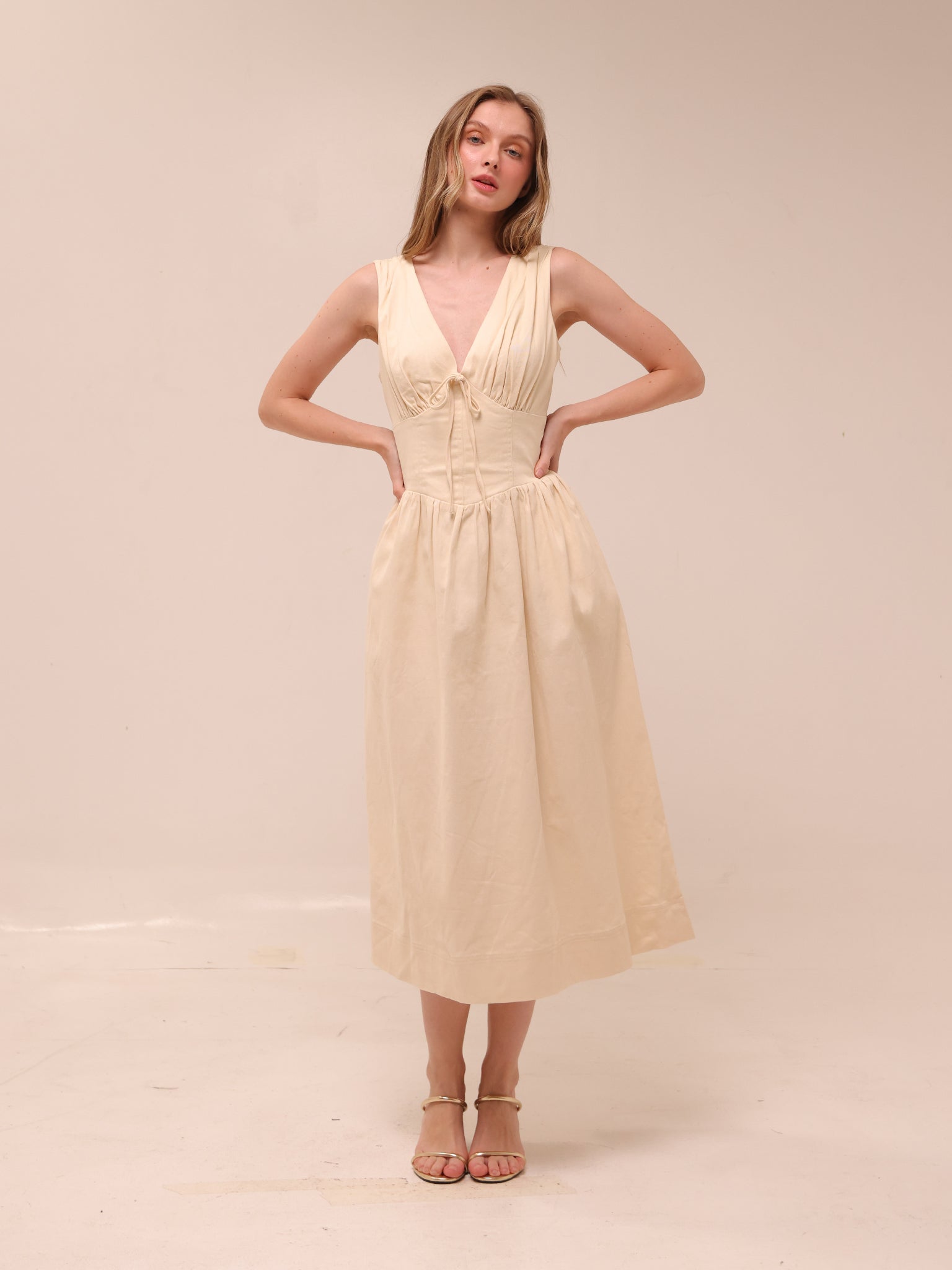 Vanita Beige Denim Midi Dress