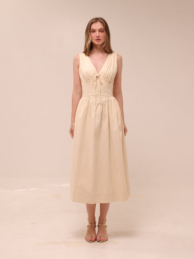 Vanita Beige Denim Midi Dress