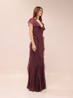 Flutter Sleeve Ruffle Godet Maxi Dress