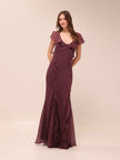 Flutter Sleeve Ruffle Godet Maxi Dress
