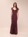 Flutter Sleeve Ruffle Godet Maxi Dress
