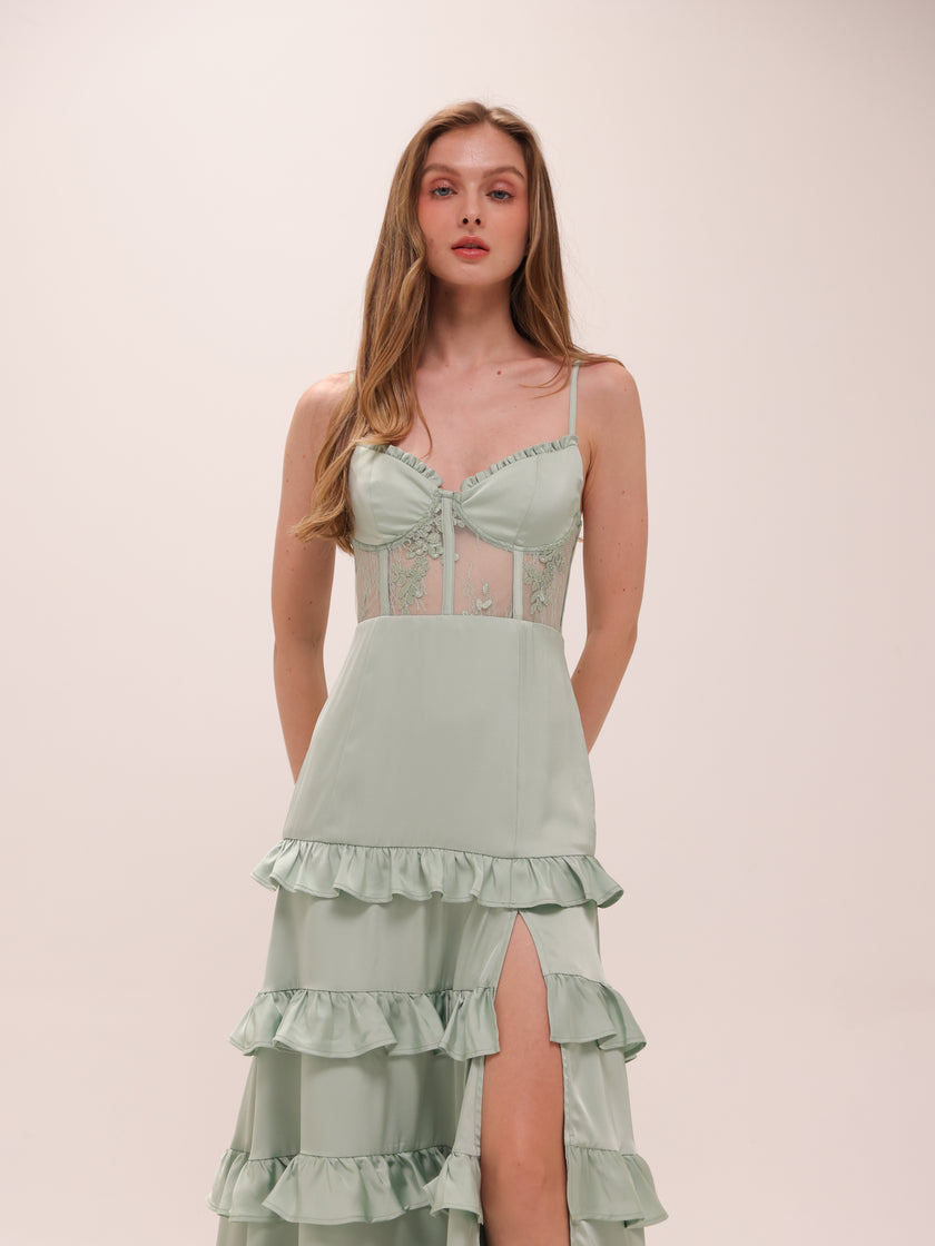 Malinda Corset Ruffle Maxi Dress