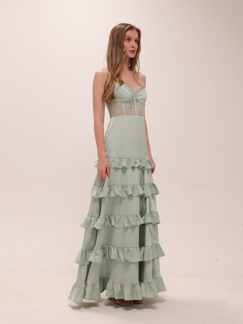 Malinda Corset Ruffle Maxi Dress