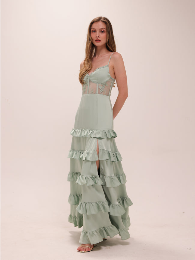 Malinda Corset Ruffle Maxi Dress
