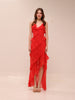 Tiered Ruffle Cami Slip Maxi Dress in Red