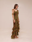 Asymmetric Shoulder Bias Cut Maxi Dress