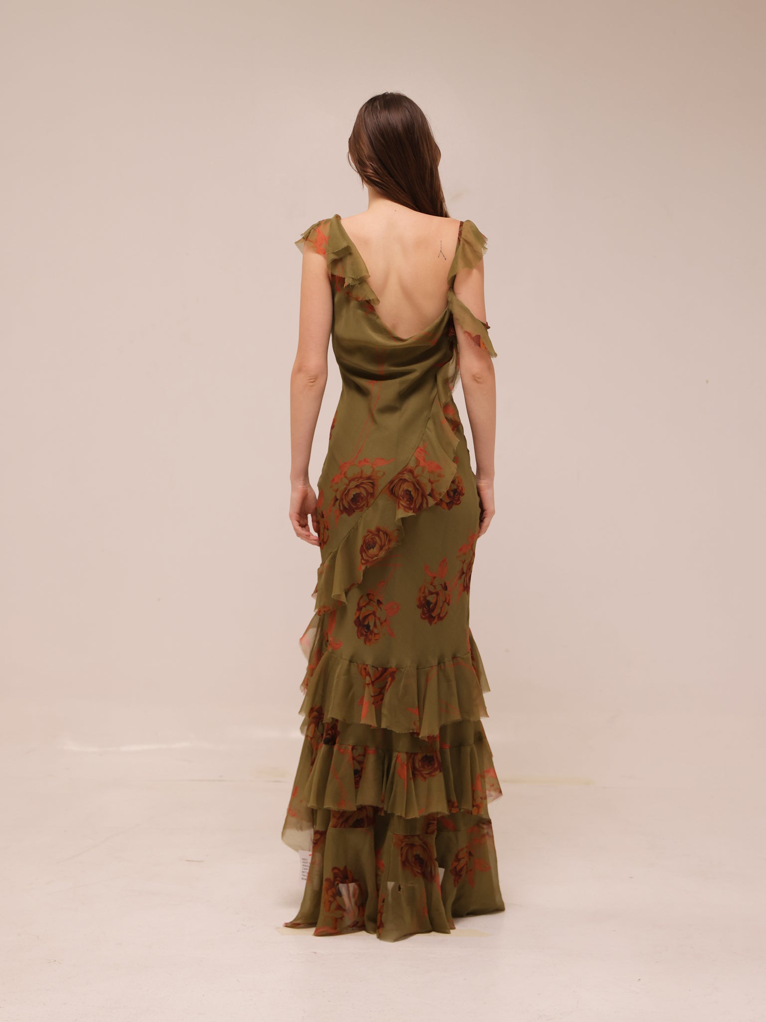 Asymmetric Shoulder Bias Cut Maxi Dress