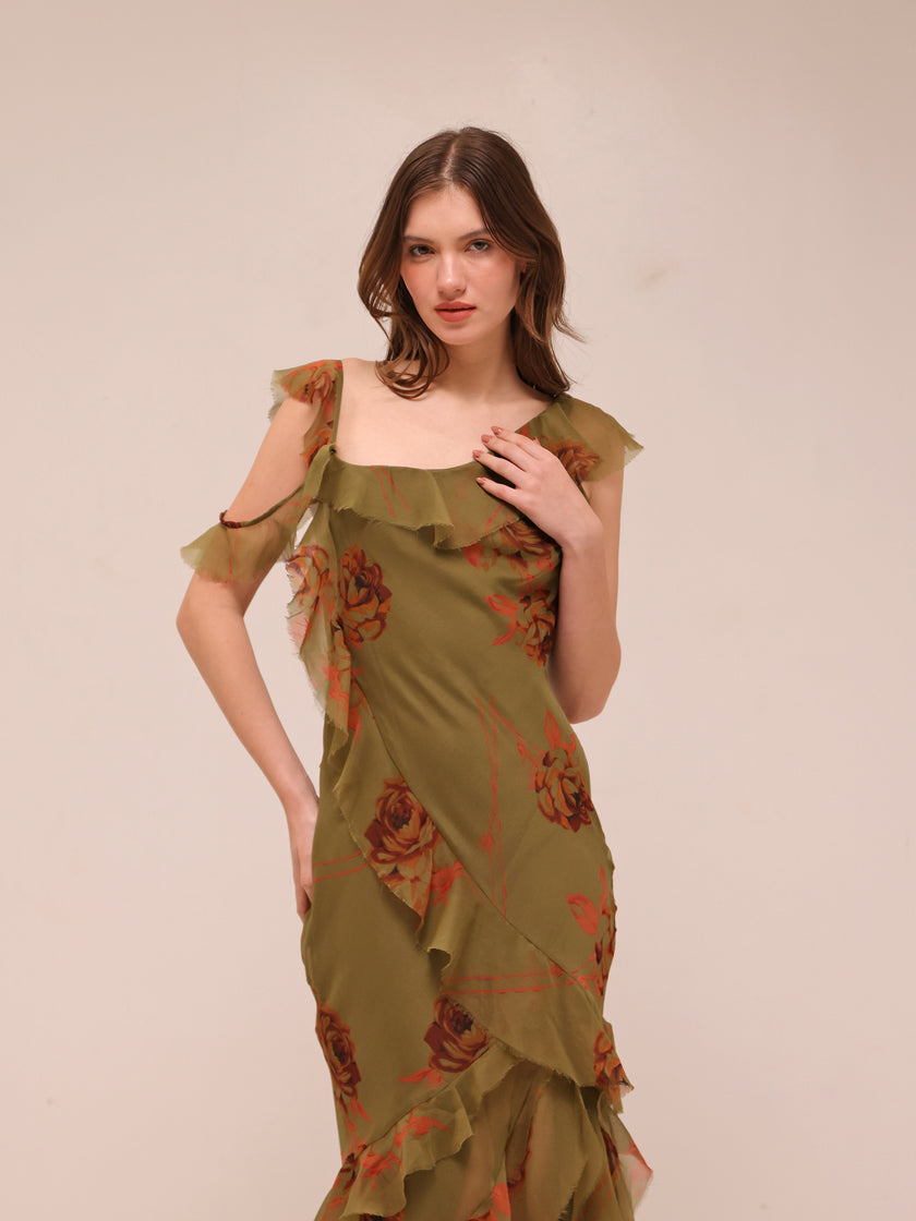 Asymmetric Shoulder Bias Cut Maxi Dress