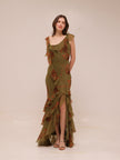 Asymmetric Shoulder Bias Cut Maxi Dress