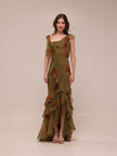 Asymmetric Shoulder Bias Cut Maxi Dress