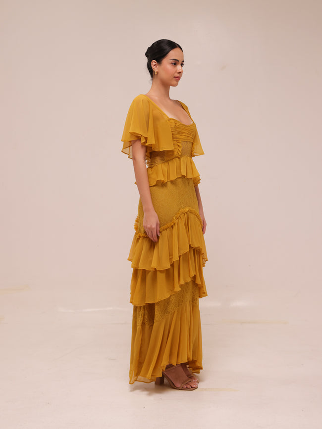 Flutter Sleeve Tiered Maxi Dress