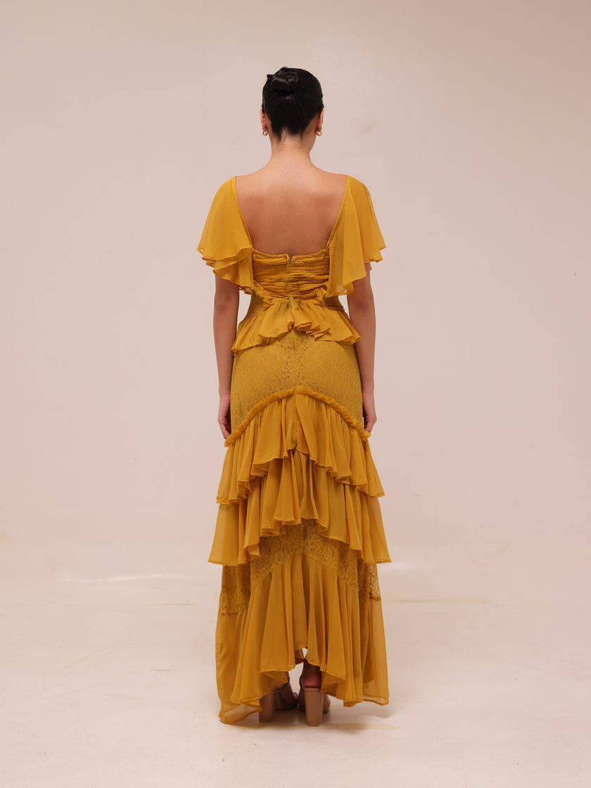 Flutter Sleeve Tiered Maxi Dress