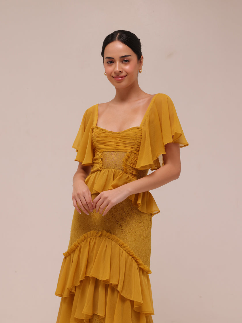 Flutter Sleeve Tiered Maxi Dress
