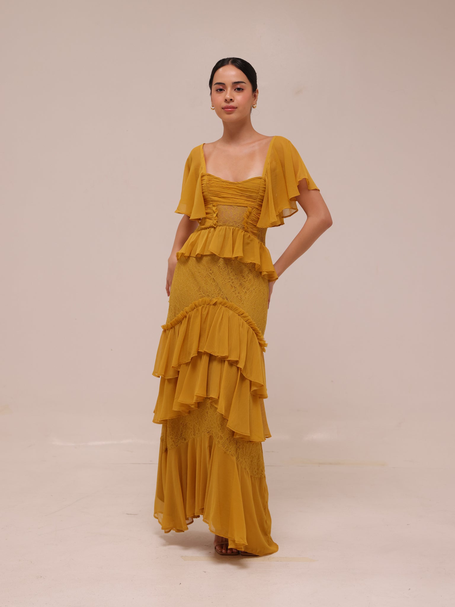 Flutter Sleeve Tiered Maxi Dress