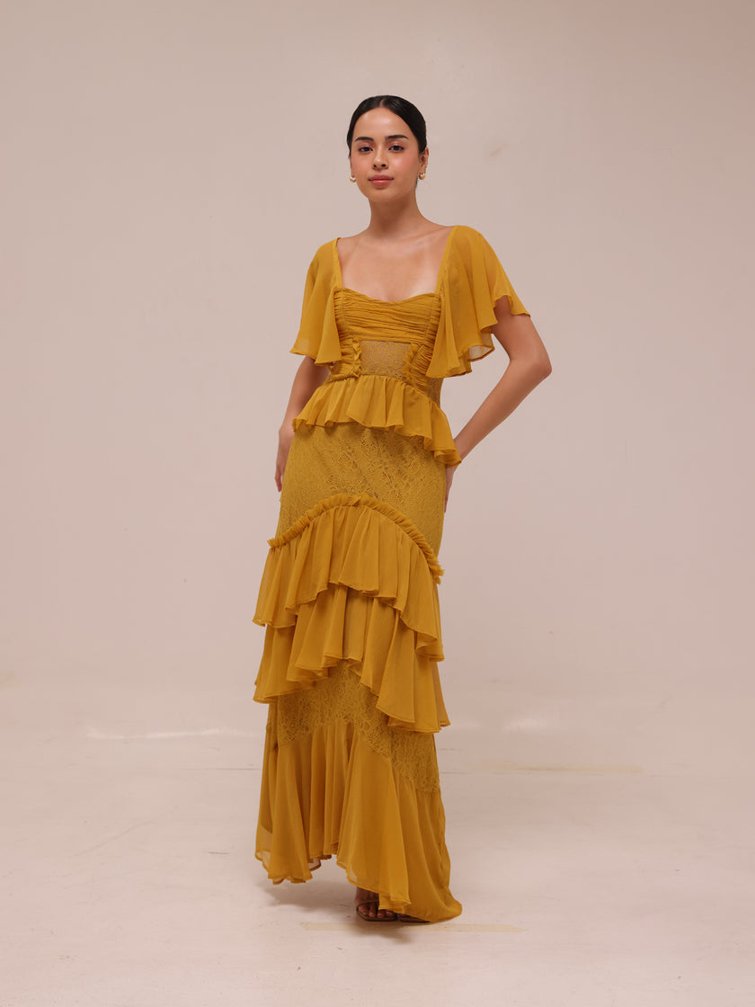 Flutter Sleeve Tiered Maxi Dress