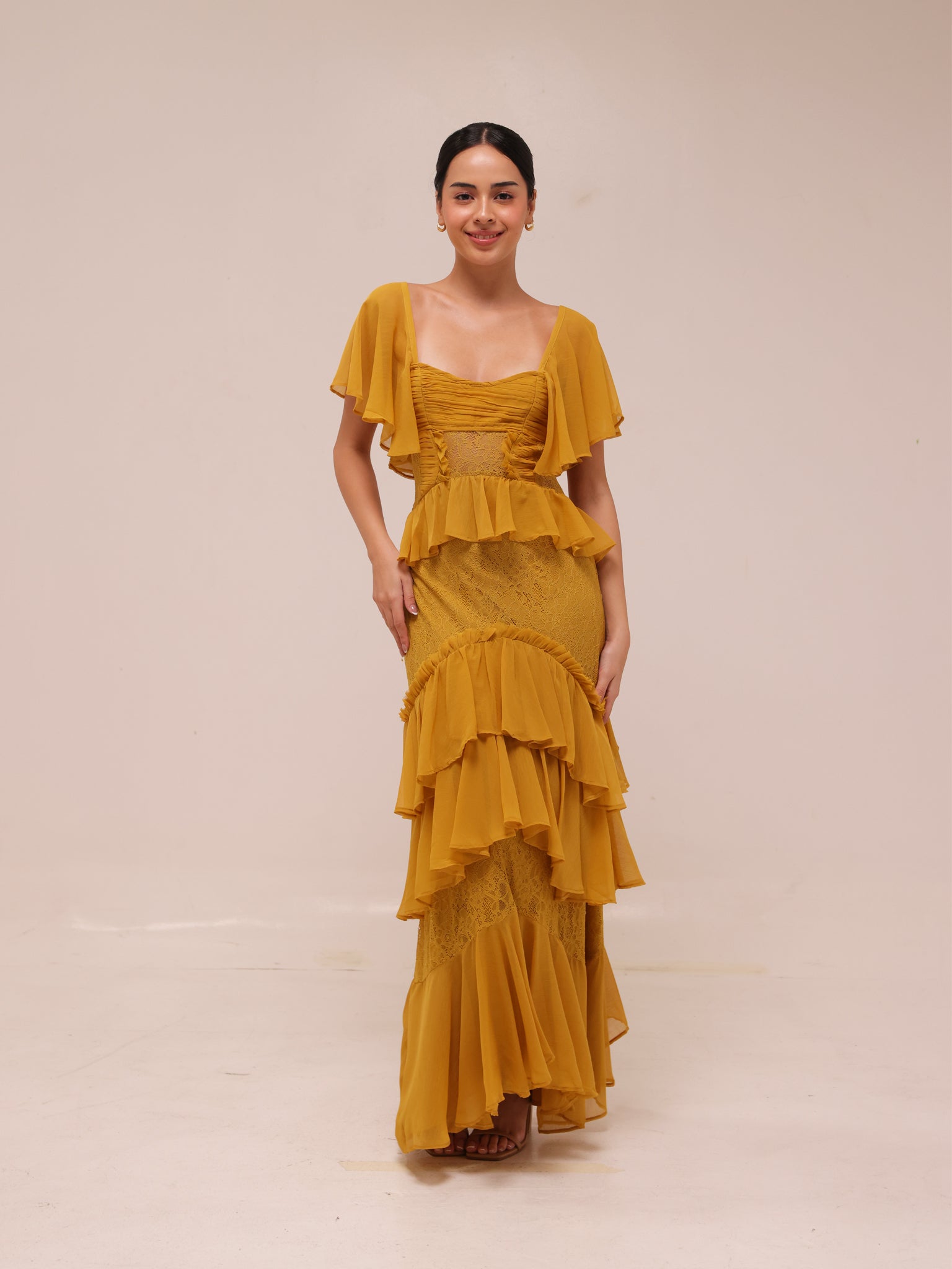Flutter Sleeve Tiered Maxi Dress