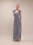 Steel Blue Metallic Flutter Gown