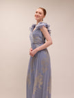 Steel Blue Metallic Flutter Gown