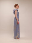 Steel Blue Metallic Flutter Gown