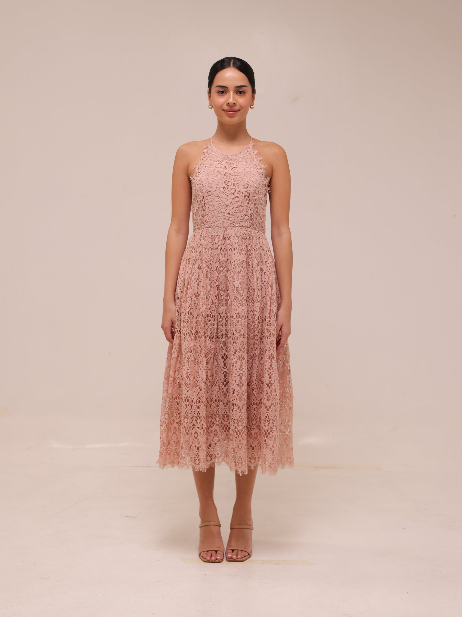 Lace Pinny Scallop Edge Midi Dress