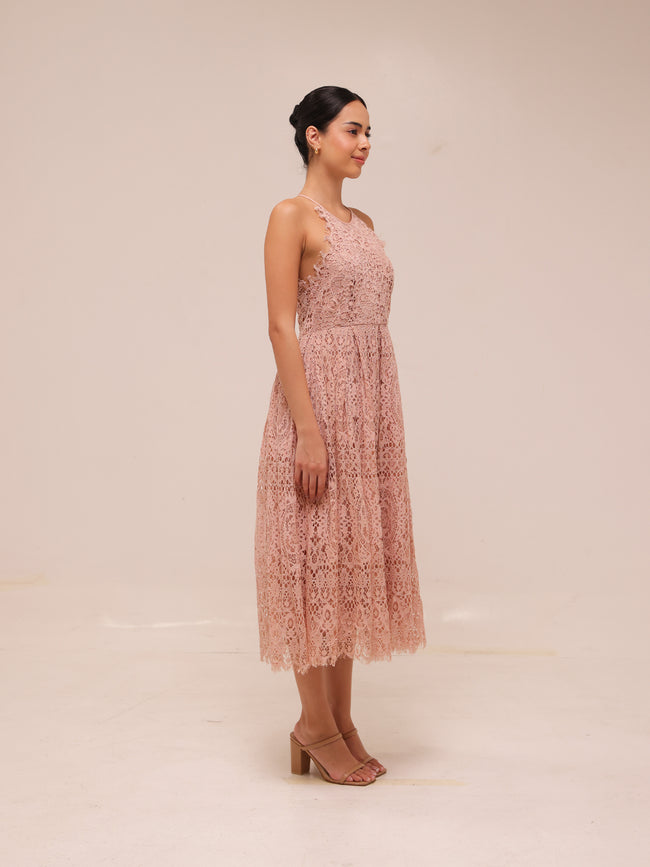 Lace Pinny Scallop Edge Midi Dress