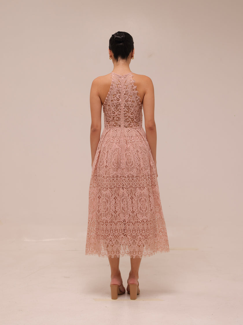 Lace Pinny Scallop Edge Midi Dress