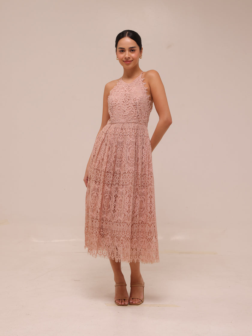 Lace Pinny Scallop Edge Midi Dress