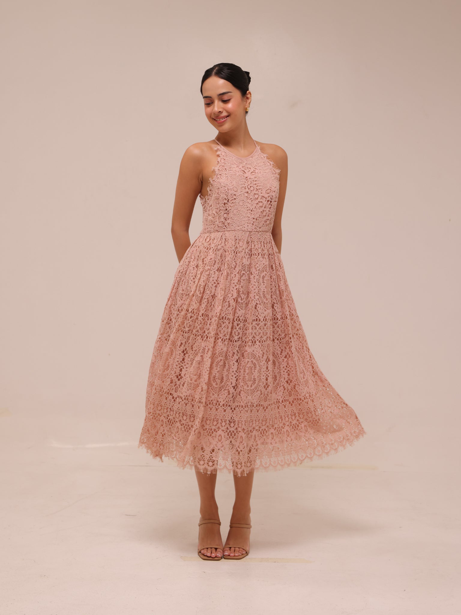 Lace Pinny Scallop Edge Midi Dress