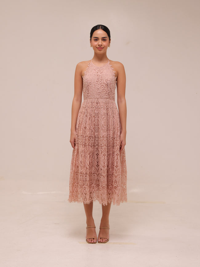 Lace Pinny Scallop Edge Midi Dress
