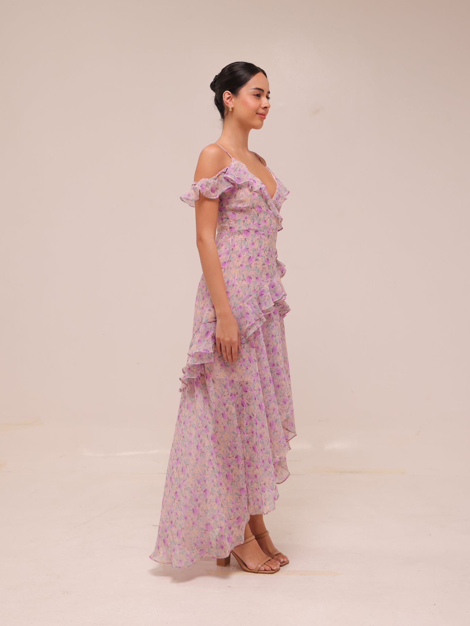 Floral Ruffle High-Low Maxi Dress