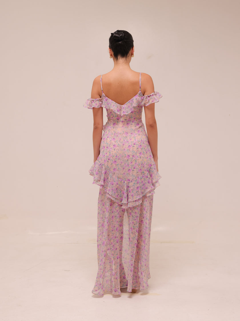 Floral Ruffle High-Low Maxi Dress