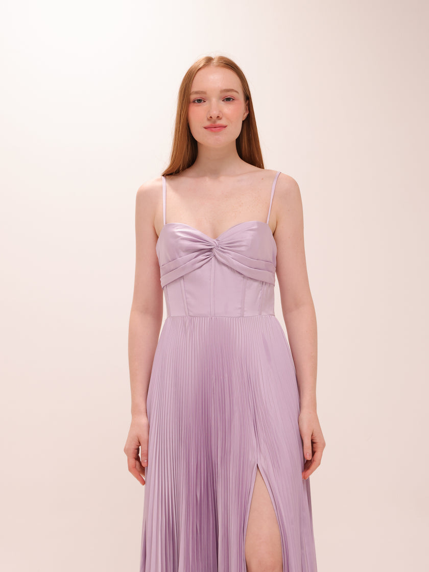 Cannelle Lilac Pleated Maxi Dress