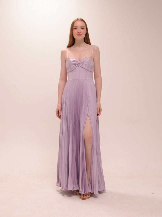 Cannelle Lilac Pleated Maxi Dress