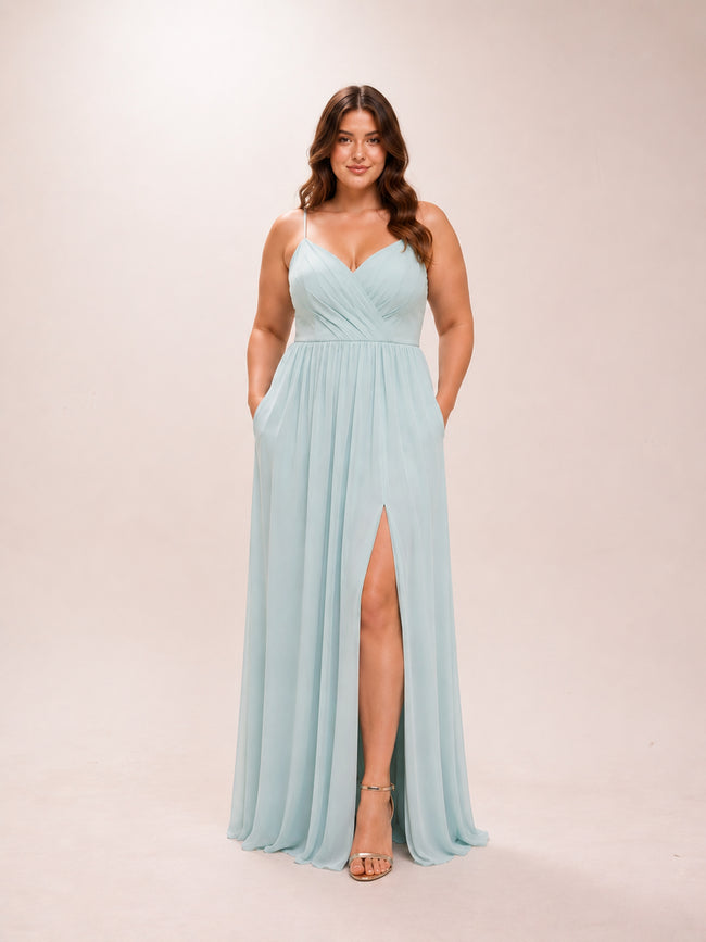Cora Dress Sea Glass A-Line Pleated Chiffon Dress