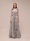Silver Textured Ruffle Gown