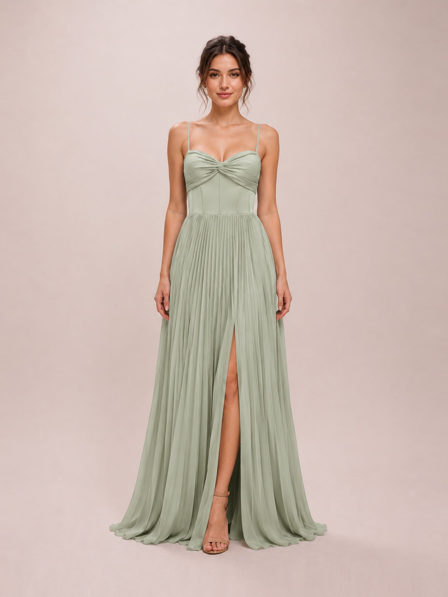 Tyla Dusty Sage Pleated Maxi Dress