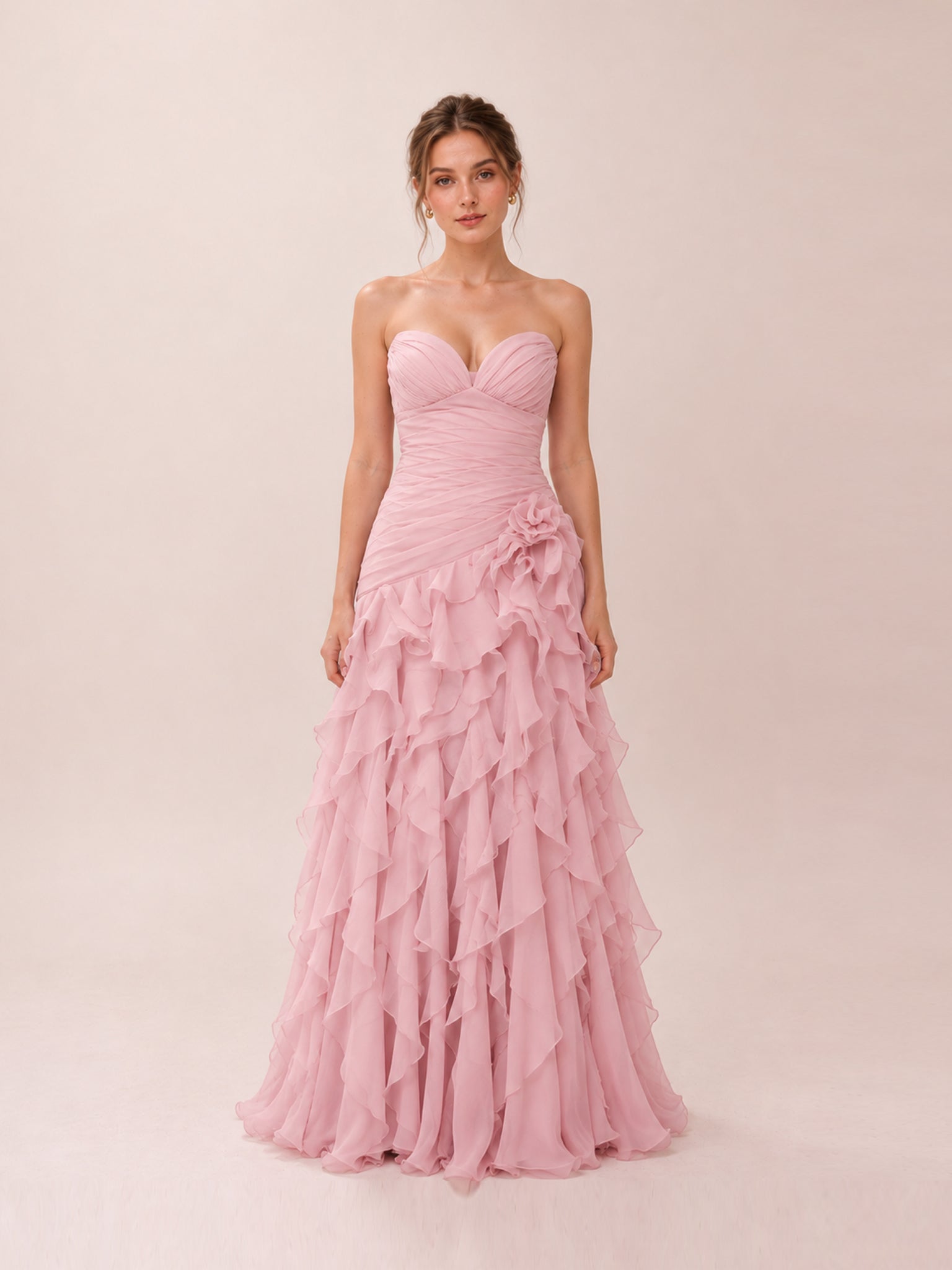 Christabelle Dusty Pink Sweetheart Strapless Ruffled Dress
