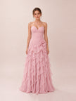 Christabelle Dusty Pink Sweetheart Strapless Ruffled Dress