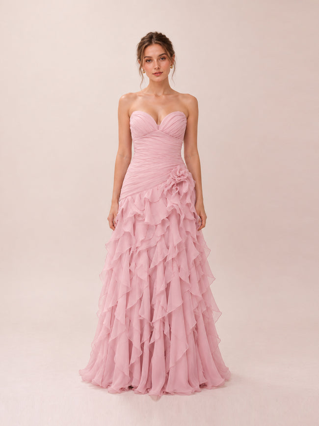 Christabelle Dusty Pink Sweetheart Strapless Ruffled Dress