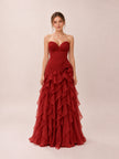 Belle Burgundy Sweetheart Strapless Ruffled Dress